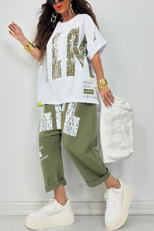 Kirelle™ - Ensemble décontracté femme top imprimé col rond et pantalon